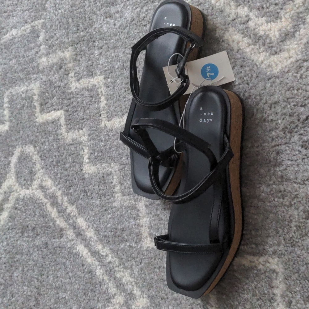New A New Day Platform Sandals Black 7.5 Adjustable
